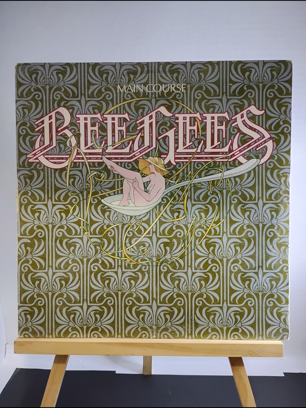 Bee Gees 'Main Course' Vinyl Album Cover - Olive Green & Pink Artwork